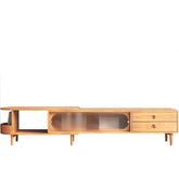 Extendable TV stand with sliding glass doors and storage for media consoles